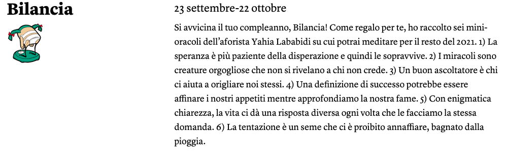 L’oroscopo di Rob Brezsny, i diari di Pieve Santo Stefano e sì, i blog